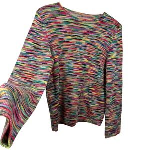Rainbow Space Dye Knit Sweater Women M Colorful Stripe Fun Maximalist Kidcore